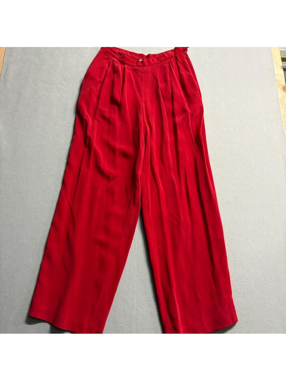 Peter Nygard Silk Pants Womens 12 Red Wide Leg Pleated High Rise Dress Trousers